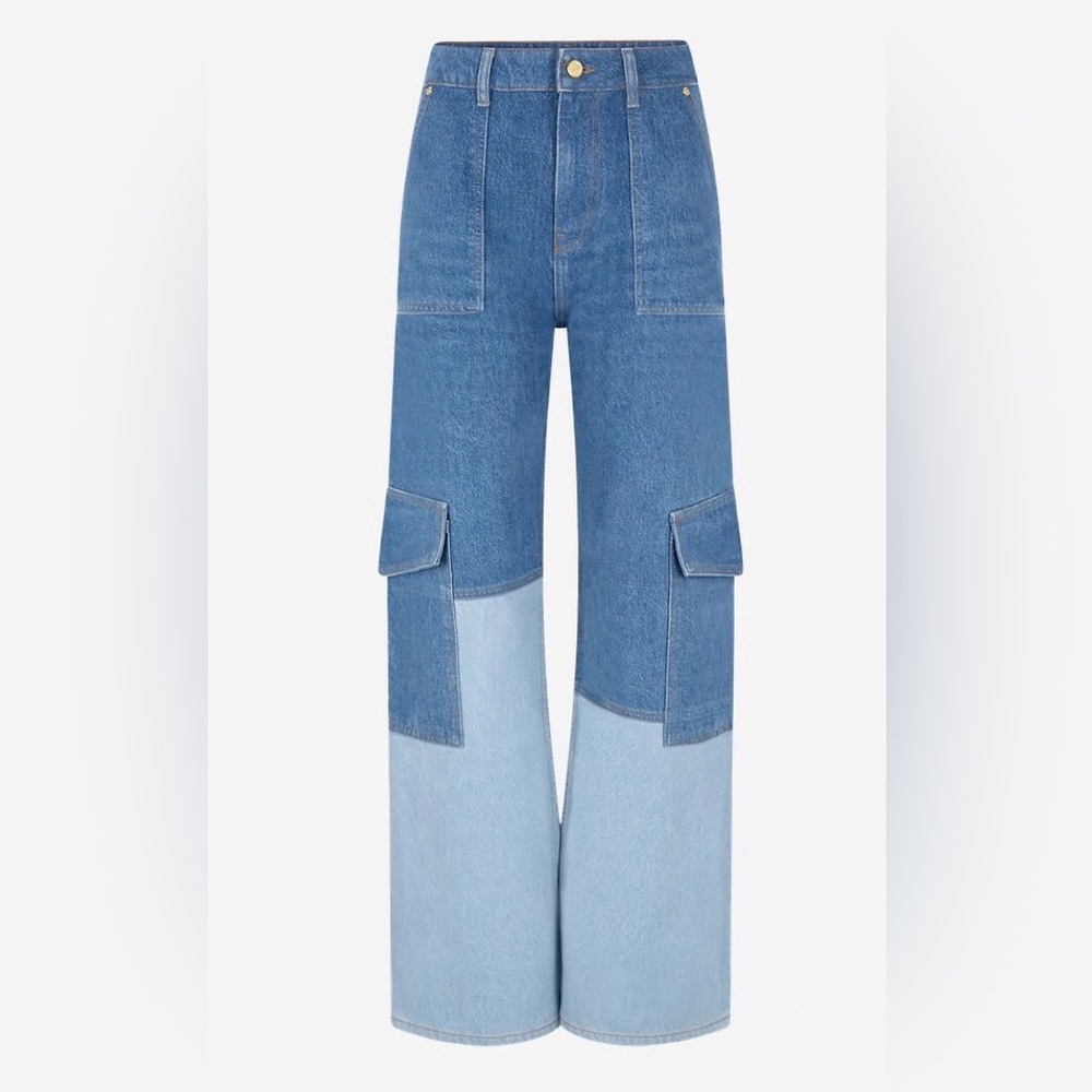 Ganni Two-Tone Blue Flare Jeans